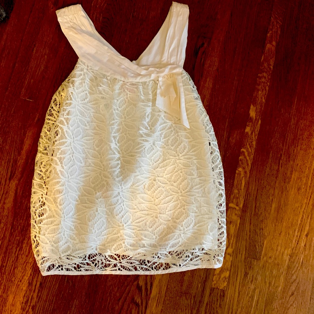 Bcbg generation cream blouse with delicate floral overlay